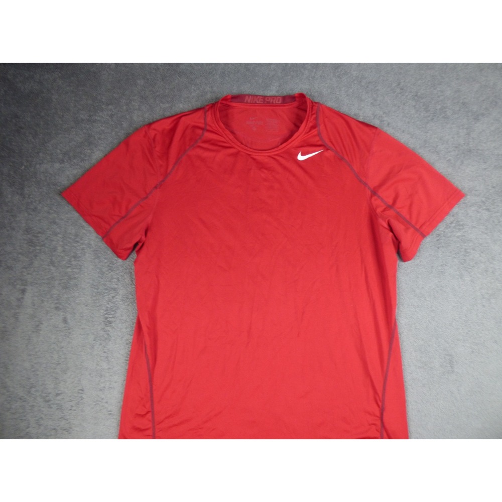 Nike Pro Dri-FIT Shirt Mens XL Red Short Sleeve Training Fitted Top Gym Workout